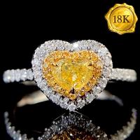 LUXURY COLLECTION ! 0.79 CTW GENUINE YELLOW DIAMOND & GENUINE DIAMOND ENGAGEMENT 18KT SOLID GOLD RING