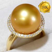 RING SIZE 5-8 CUSTOM-MADE COLLECTION ! RARE 10-11MM GOLDEN SOUTH SEA PEARL 18KT SOLID GOLD RING