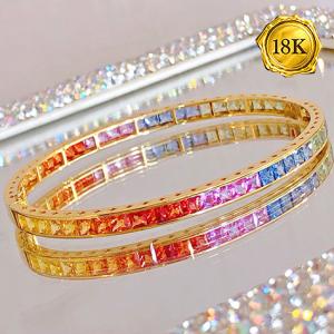 LUXURY COLLECTION ! 8.00 CT GENUINE SAPPHIRE 18KT SOLID GOLD BRACELET