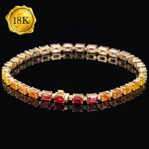 LUXURY COLLECTION ! (CERTIFICATE REPORT) 7.80 CT GENUINE SAPPHIRE & 0.32 CT GENUINE DIAMOND 18KT SOLID GOLD BRACELET