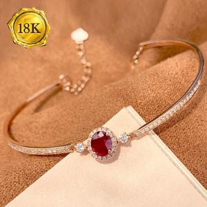 LUXURY COLLECTION ! (CERTIFICATE REPORT) 0.55 CT GENUINE MOZAMBIQUE RUBY & 0.22 CT GENUINE DIAMOND 18KT SOLID GOLD BRACELET