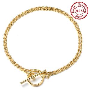 6.5 INCHES 14K YELLOW GOLD PLATED 925 STERLING SILVER ROPE CHAIN BRACELET