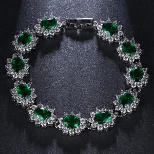 NEW! SPARKLING CREATED EMERALD & WHITE SAPPHIRE 18K WHITE GOLD PLATED GERMAN SILVER BRACELET