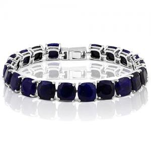CHARMING ! WOMENS 14K WHITE GOLD OVER SOLID STERLING SILVER 57.54 CT ENHANCED GENUINE SAPPHIRE TENNIS BRACELET