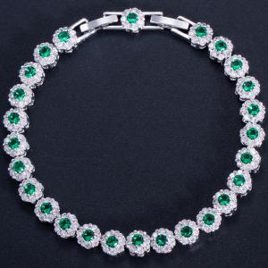 NEW! SPARKLING CREATED EMERALD 18K WHITE GOLD PLATED GERMAN SILVER BRACELET
