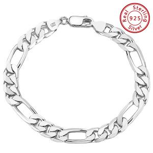 20 INCHES 14K WHITE GOLD PLATED 925 ITALY STERLING SILVER FIGARO MENS BRACELET