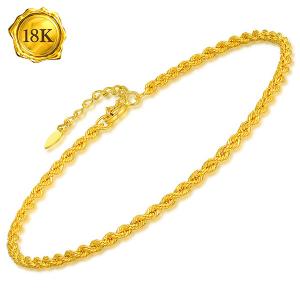 7 INCHES AU750 18K SOLID GOLD ROPE CHAIN BRACELET