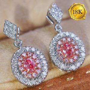 LUXURY COLLECTION ! (CERTIFICATE REPORT) 0.16 CT GENUINE PINK DIAMOND & 54PCS GENUINE DIAMOND 18KT SOLID GOLD EARRINGS
