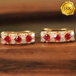 LUXURY COLLECTION ! (CERTIFICATE REPORT) 0.55 CT GENUINE RUBY & 16PCS GENUINE DIAMOND 18KT SOLID GOLD EARRINGS