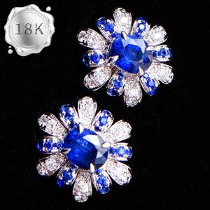 LUXURY COLLECTION ! 1.05 CT GENUINE SAPPHIRE & 36PCS GENUINE DIAMOND 18KT SOLID GOLD EARRINGS