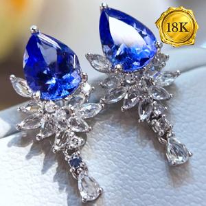 LUXURY COLLECTION ! (CERTIFICATE REPORT) 2.10 CT GENUINE TANZANITE & WHITE SAPPHIRE WITH DIAMOND 18KT SOLID GOLD EARRINGS