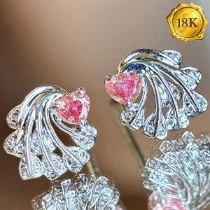 LUXURY COLLECTION ! 0.35 CTW GENUINE PINK DIAMOND & GENUINE DIAMOND 18KT SOLID GOLD EARRINGS