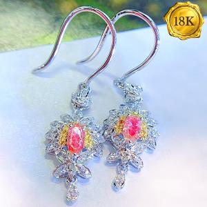 LUXURY COLLECTION ! 0.50 CTW GENUINE PINK DIAMOND & GENUINE DIAMOND 18KT SOLID GOLD EARRINGS