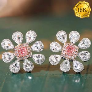 LUXURY COLLECTION ! (CERTIFICATE REPORT) 0.64 CTW GENUINE PINK DIAMOND & GENUINE DIAMOND WITH 0.90 CT GENUINE WHITE SAPPHIRE 18KT SOLID GOLD EARRINGS