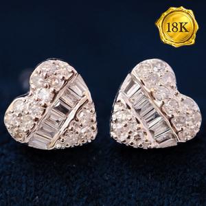 LUXURY COLLECTION ! 0.28 CT GENUINE DIAMOND 18KT SOLID GOLD EARRINGS