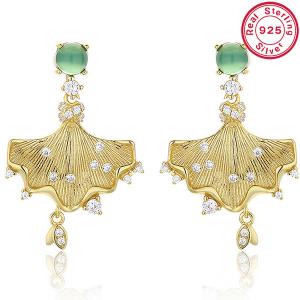 NEW! JADE & CREATED WHITE SAPPHIRE 925 STERLING SILVER EARRINGS