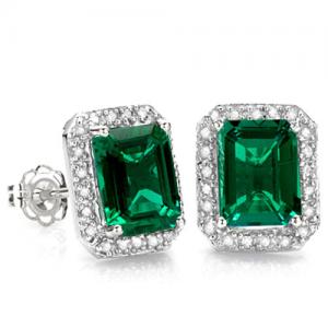 VS CLARITY ! 2.27 CT RUSSIAN EMERALD & 1/4 CT DIAMOND 10KT SOLID GOLD EARRINGS STUD