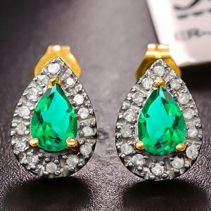 VS CLARITY ! 1/4 CT RUSSIAN EMERALD & 1/5 CT DIAMOND 10KT SOLID GOLD EARRINGS STUD
