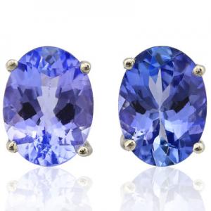 CHARMING ! 1.80 CT LAB TANZANITE 10KT SOLID GOLD EARRINGS STUD