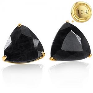 BEAUTEOUS ! 7.18 CT GENUINE BLACK SAPPHIRE 10KT SOLID GOLD EARRINGS STUD