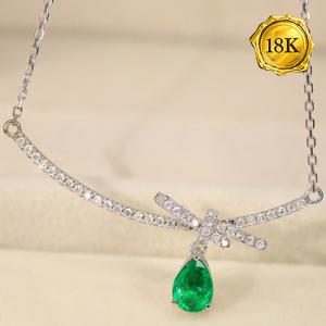 LUXURY COLLECTION ! (CERTIFICATE REPORT) 0.40 CT GENUINE EMERALD & 0.21 CT GENUINE DIAMOND 18KT SOLID GOLD NECKLACE