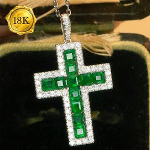 LUXURY COLLECTION ! (CERTIFICATE REPORT) 1.00 CT GENUINE EMERALD & 0.38 CT GENUINE DIAMOND 18KT SOLID GOLD NECKLACE