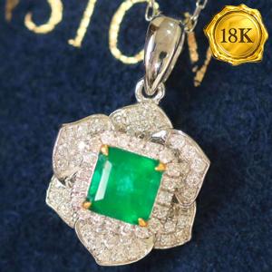 LUXURY COLLECTION ! (CERTIFICATE REPORT) 0.50 CT GENUINE EMERALD & 0.25 CT GENUINE DIAMOND 18KT SOLID GOLD NECKLACE