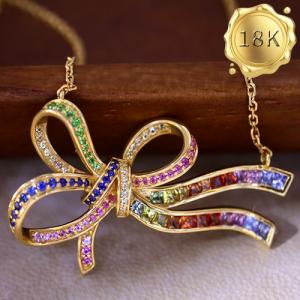LUXURY COLLECTION ! 2.10 CT GENUINE SAPPHIRE & 0.08 CT GENUINE DIAMOND 18KT SOLID GOLD NECKLACE