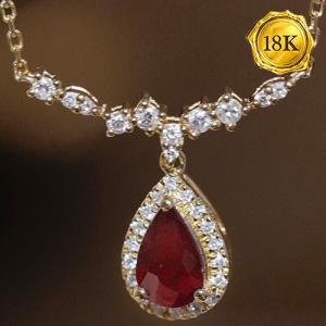 LUXURY COLLECTION ! (CERTIFICATE REPORT) 0.40 CT GENUINE RUBY & 0.17 CT GENUINE DIAMOND 18KT SOLID GOLD NECKLACE