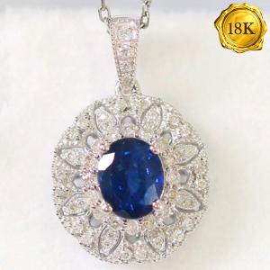 LUXURY COLLECTION ! (CERTIFICATE REPORT) 1.12 CT GENUINE SRI LANKA SAPPHIRE & 0.25 CT GENUINE DIAMOND 18KT SOLID GOLD NECKLACE