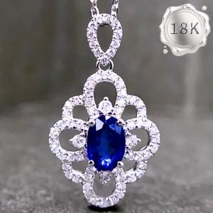 LUXURY COLLECTION ! 0.70 CT GENUINE SAPPHIRE & 0.28 CT GENUINE DIAMOND 18KT SOLID GOLD NECKLACE