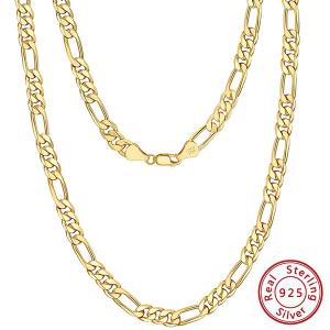 50CM ITALY FLAT FIGARO CHAIN 925 STERLING SILVER NECKLACE