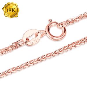 18 INCHES AU750 DIAMOND-CUT SQUARE 18K SOLID GOLD WHEAT CHAIN NECKLACE 18KT SOLID GOLD NECKLACE