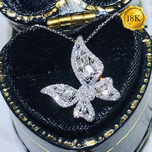 NEW ! 0.25 CT GENUINE DIAMOND 18KT SOLID GOLD BUTTERFLY PENDANT WITH CHAIN NECKLACE