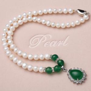 SUPERB ! FREASH WATER PEARL & JADE 925 STERLING SILVER NECKLACE