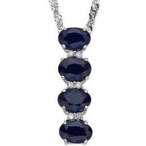 CHARMING ! 14K WHITE GOLD OVER SOLID STERLING SILVER DIAMONDS & 2.38 CT GENUINE BLACK SAPPHIRE PENDANT