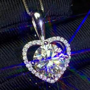 (CERTIFICATE REPORT) 14K WHITE GOLD OVER SOLID STERLING SILVER CREATED WHITE SAPPHIRE & 1.00 CT DIAMOND MOISSANITE (HEART & ARROWS CUT) PENDANT