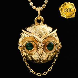 18KT SOLID GOLD OWL PENDANT