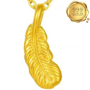 AWESOME ! FEATHER 24KT SOLID GOLD HOLLOW PENDANT