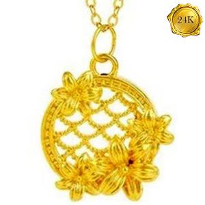 AWESOME ! FLOWERS 24KT SOLID GOLD PENDANT
