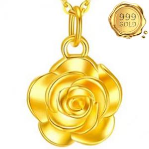 AWESOME ! 3D ROSE 24KT SOLID GOLD HOLLOW PENDANT
