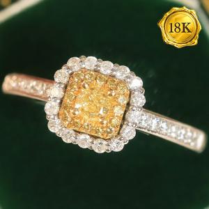 LUXURY COLLECTION ! 0.56 CTW GENUINE YELLOW DIAMOND & GENUINE DIAMOND 18KT SOLID GOLD RING