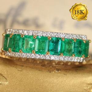 LUXURY COLLECTION ! (CERTIFICATE REPORT) 1.53 CT GENUINE EMERALD & 0.20 CT GENUINE DIAMOND 18KT SOLID GOLD RING