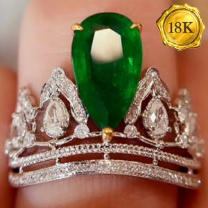 LUXURY COLLECTION ! (CERTIFICATE REPORT) 1.76 CT GENUINE EMERALD & 0.80 CT GENUINE DIAMOND 18KT SOLID GOLD RING