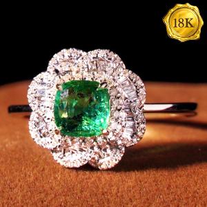 LUXURY COLLECTION ! 0.77 CT GENUINE EMERALD & 0.68 CT GENUINE DIAMOND 18KT SOLID GOLD RING