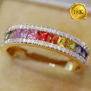 LUXURY COLLECTION ! 0.80 CT GENUINE SAPPHIRE & 0.22 CT GENUINE DIAMOND 18KT SOLID GOLD RING