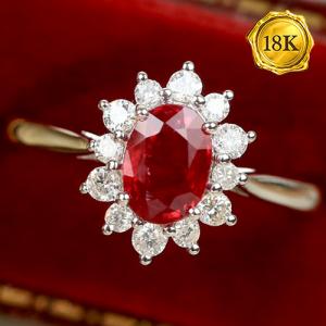 LUXURY COLLECTION ! (CERTIFICATE REPORT) 1.00 CT GENUINE MOZAMBIQUE RUBY & 0.35 CT GENUINE DIAMOND 18KT SOLID GOLD RING