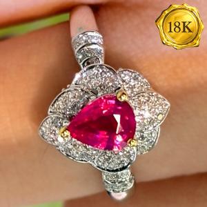 LUXURY COLLECTION ! (CERTIFICATE REPORT) 0.65 CT GENUINE RUBY & 0.35 CT GENUINE DIAMOND 18KT SOLID GOLD RING