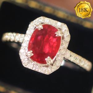 LUXURY COLLECTION ! (CERTIFICATE REPORT) 1.50 CT GENUINE RUBY & 0.33 CT GENUINE DIAMOND 18KT SOLID GOLD RING