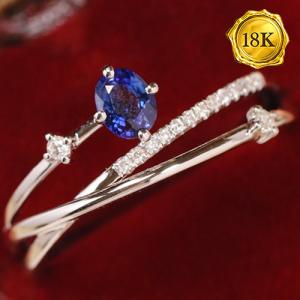 LUXURY COLLECTION ! 0.25 CT GENUINE SAPPHIRE & 14PCS GENUINE DIAMOND 18KT SOLID GOLD RING